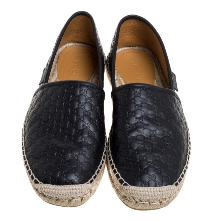 Pre Owned Gucci Black Guccissima Leather Espadrilles Slip On Sandals Size 40.5