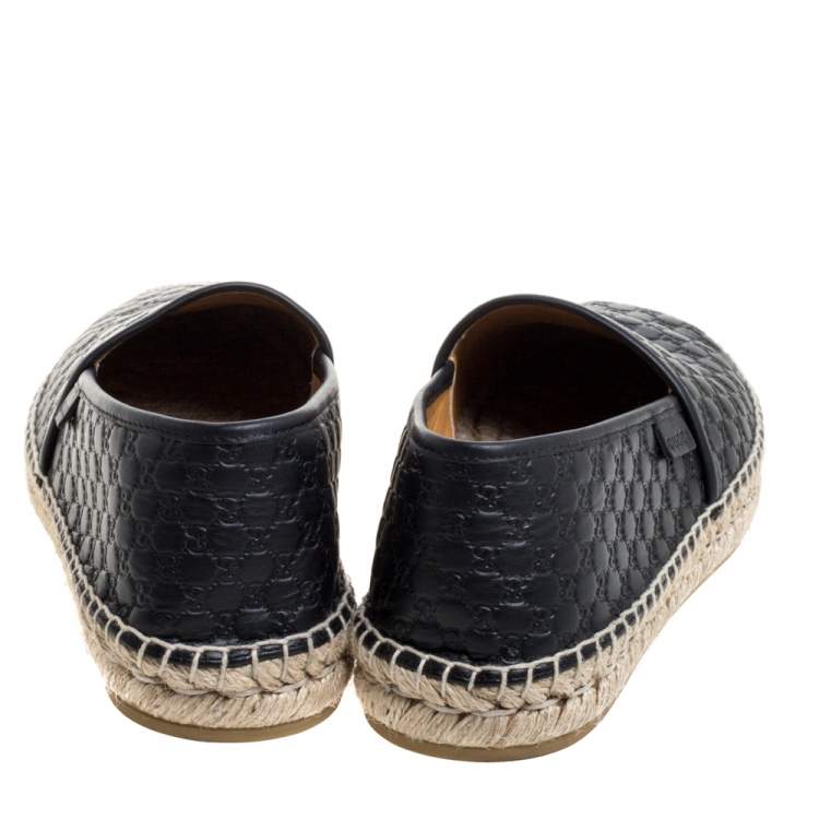 Pre Owned Gucci Black Guccissima Leather Espadrilles Slip On Sandals Size 40.5