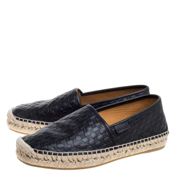 Pre Owned Gucci Black Guccissima Leather Espadrilles Slip On Sandals Size 40.5