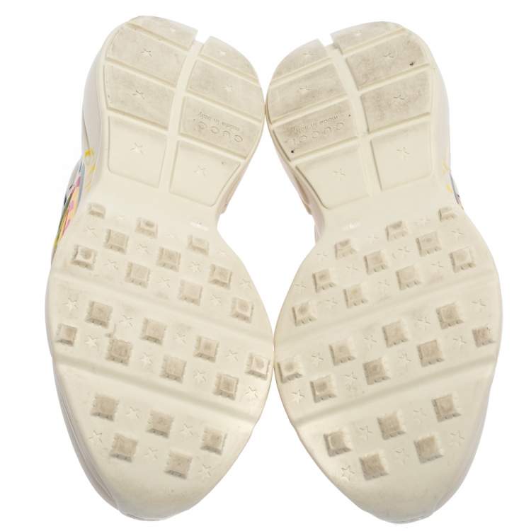 Pre Owned Gucci Mystic White Leather Gucci Square Logo Rhyton Low Top Sneakers Size 43