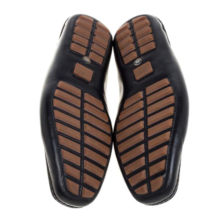 Pre Owned Gucci Black Leather Bamboo Horsebit Loafers Size 42.5