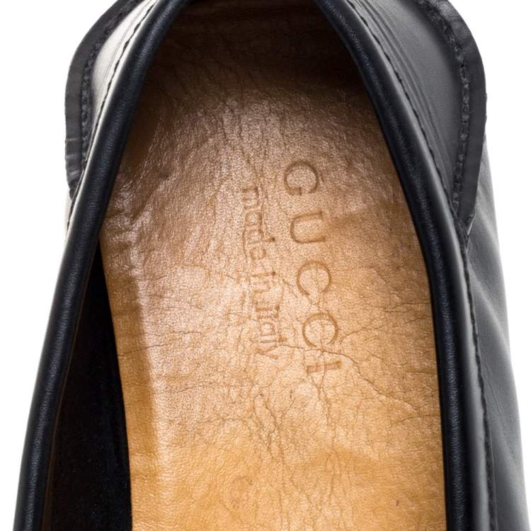 Pre Owned Gucci Black Leather Bamboo Horsebit Loafers Size 42.5