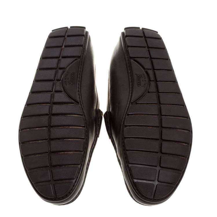 Pre Owned Gucci Dark Brown Leather GG Interlocking Loafers Size 44