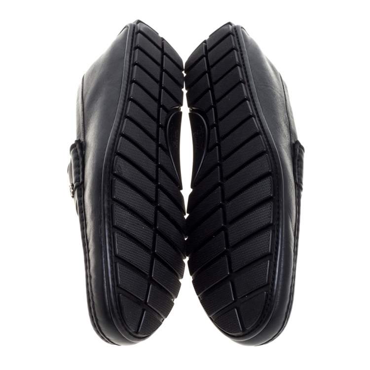 Pre Owned Gucci Black Leather GG Interlocking Loafers Size 46