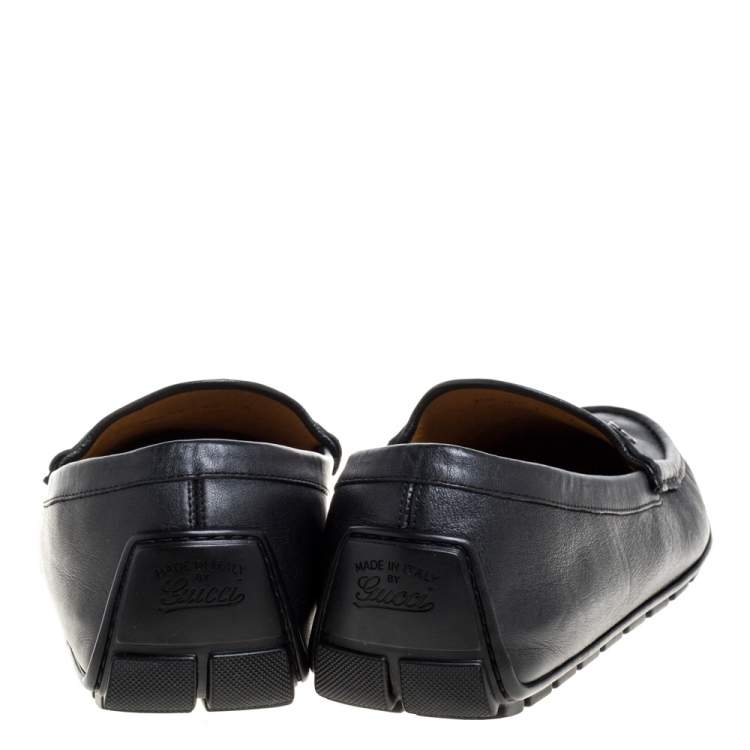 Pre Owned Gucci Black Leather GG Interlocking Loafers Size 46