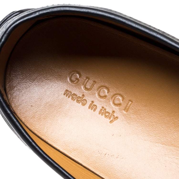 Pre Owned Gucci Black Leather GG Interlocking Loafers Size 46