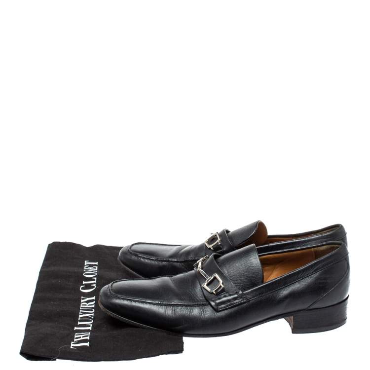 Pre Owned Gucci Black Horsebit Leather Loafers Size 39.5