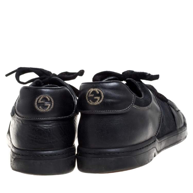 Pre Owned Gucci Black GG Canvas and Leather Low Top Sneakers Size 43.5