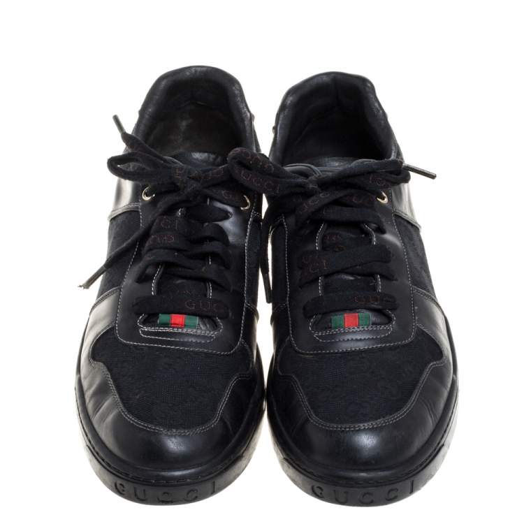 Pre Owned Gucci Black GG Canvas and Leather Low Top Sneakers Size 43.5