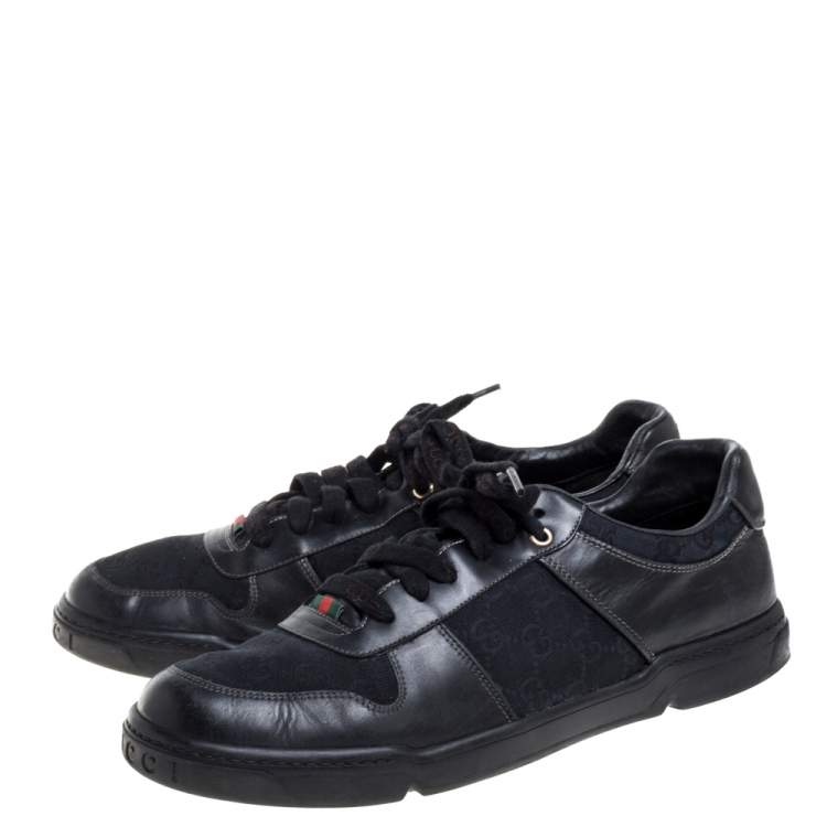 Pre Owned Gucci Black GG Canvas and Leather Low Top Sneakers Size 43.5