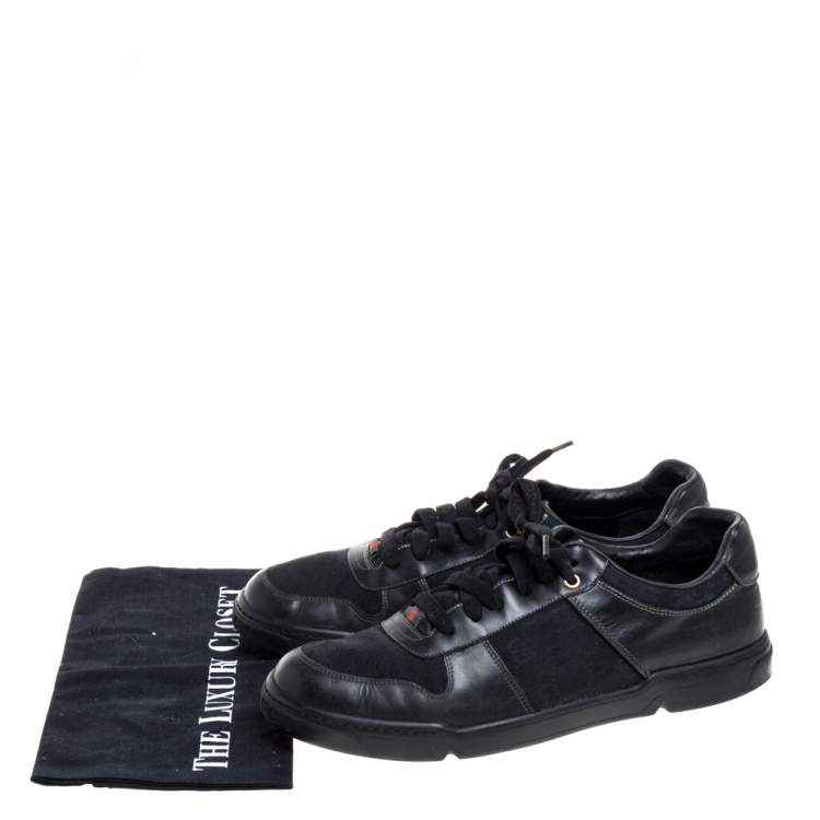 Pre Owned Gucci Black GG Canvas and Leather Low Top Sneakers Size 43.5