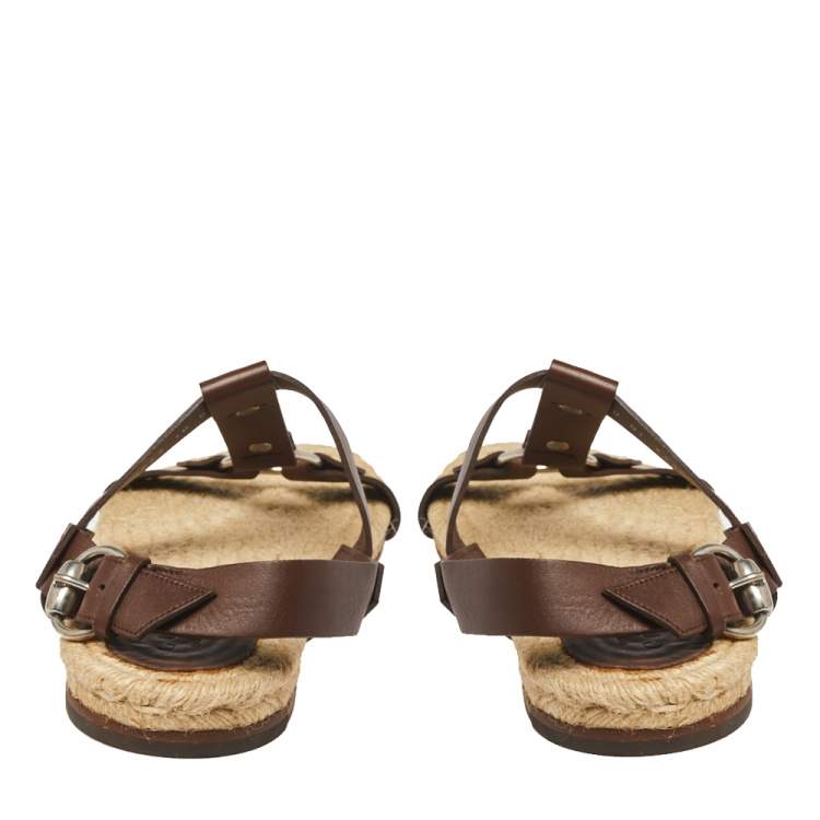 Pre Owned Gucci Brown Leather Espadrille Sandal Size 44