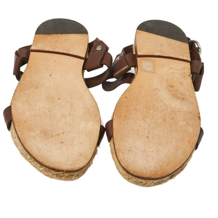Pre Owned Gucci Brown Leather Espadrille Sandal Size 44
