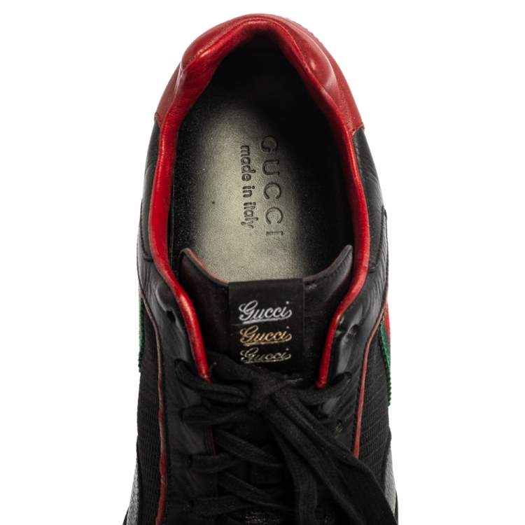 Pre Owned  Gucci Black /Red  Leather And Mesh Vintage Web Tennis Sneakers Size 44.5 