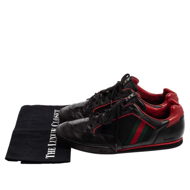 Pre Owned  Gucci Black /Red  Leather And Mesh Vintage Web Tennis Sneakers Size 44.5 