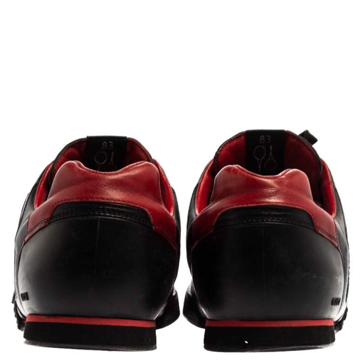 Pre Owned  Gucci Black /Red  Leather And Mesh Vintage Web Tennis Sneakers Size 44.5 