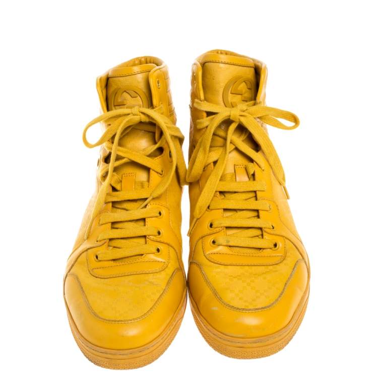Pre Owned Gucci Yellow Diamante Leather High Top Sneakers Size 44