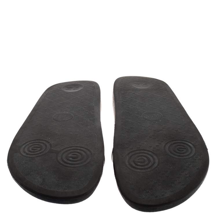 Pre Owned Gucci Black Rubber Web Detail Flat Slides Size 43