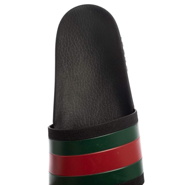 Pre Owned Gucci Black Rubber Web Detail Flat Slides Size 43