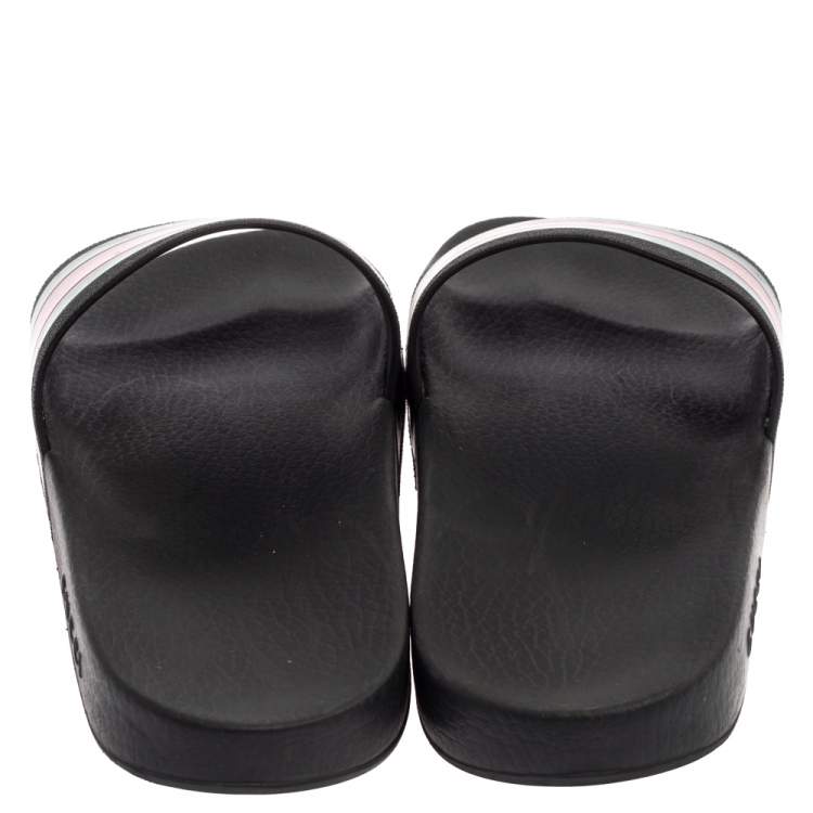 Pre Owned Gucci Black Rubber Web Detail Flat Slides Size 43
