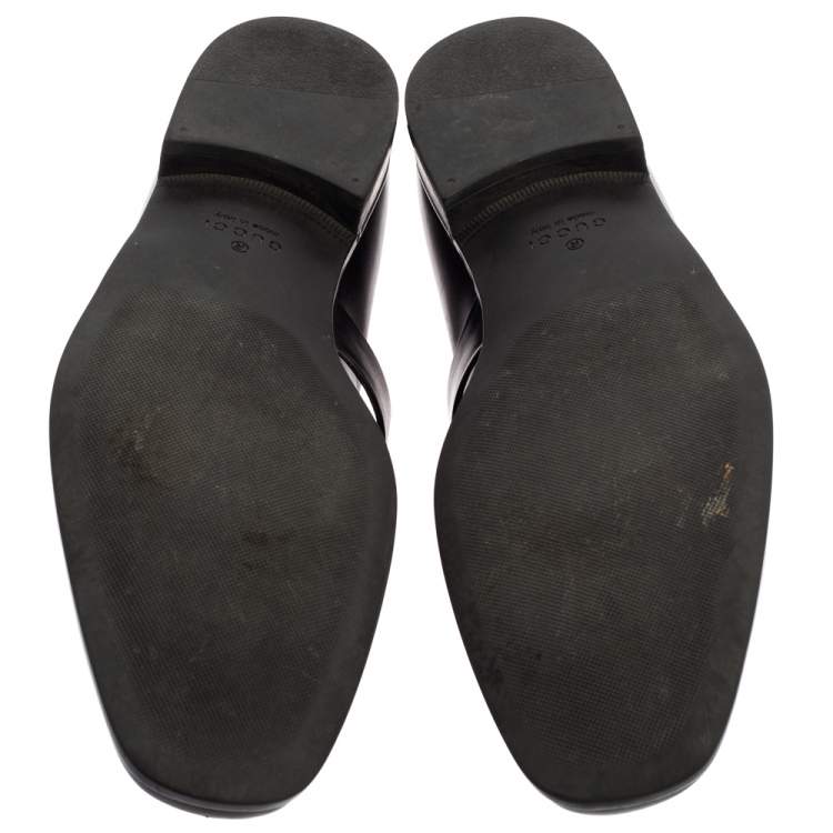 Pre Owned Gucci Black Leather Interlocking G Slip On Loafers Size 44