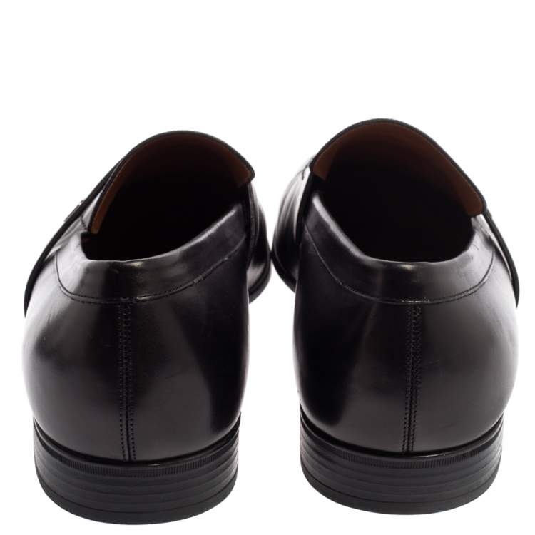Pre Owned Gucci Black Leather Interlocking G Slip On Loafers Size 44