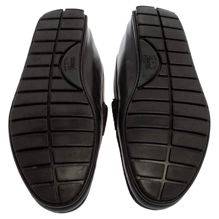 Pre Owned Gucci Black Microguccissima Leather Slip On Loafers Size 44