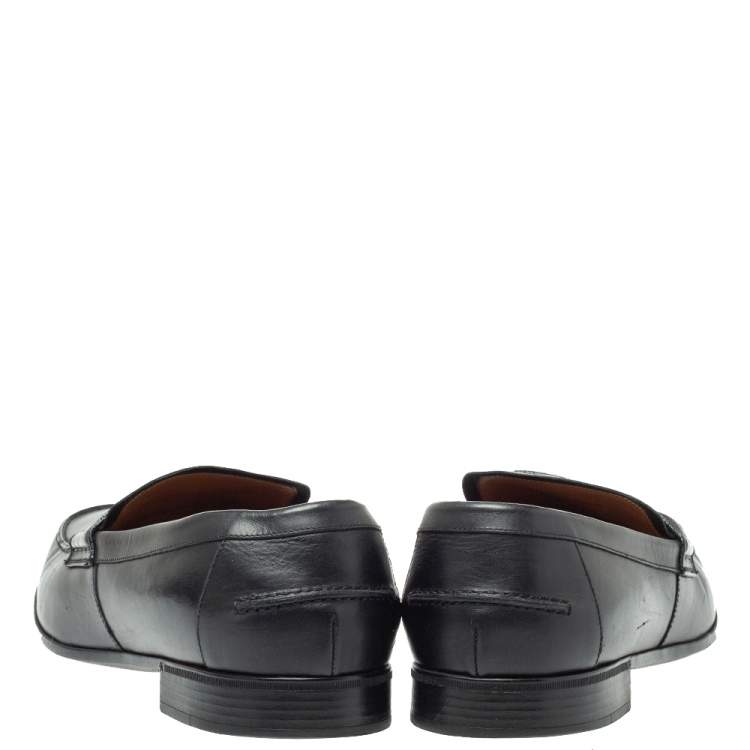 Pre Owned Gucci Black Leather Horsebit Embossed Slip On Loafers Size 43.5
