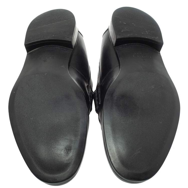 Pre Owned Gucci Black Leather Horsebit Embossed Slip On Loafers Size 43.5
