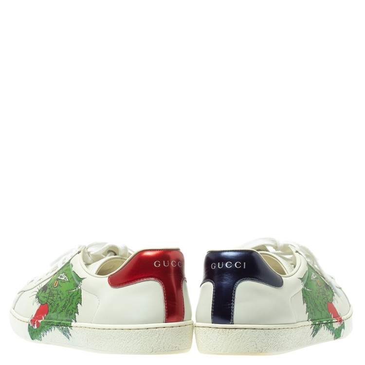 Indvandring dæk hungersnød Gucci White Leather Ace Panther Print Low Top Sneakers Size 42.5 Gucci | TLC