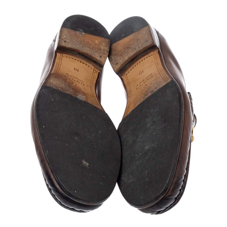 Pre Owned Gucci Brown Leather 1953 Horsebit Loafers Size 44