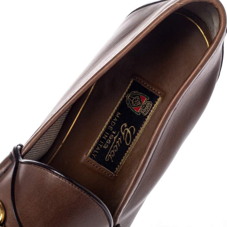 Pre Owned Gucci Brown Leather 1953 Horsebit Loafers Size 44