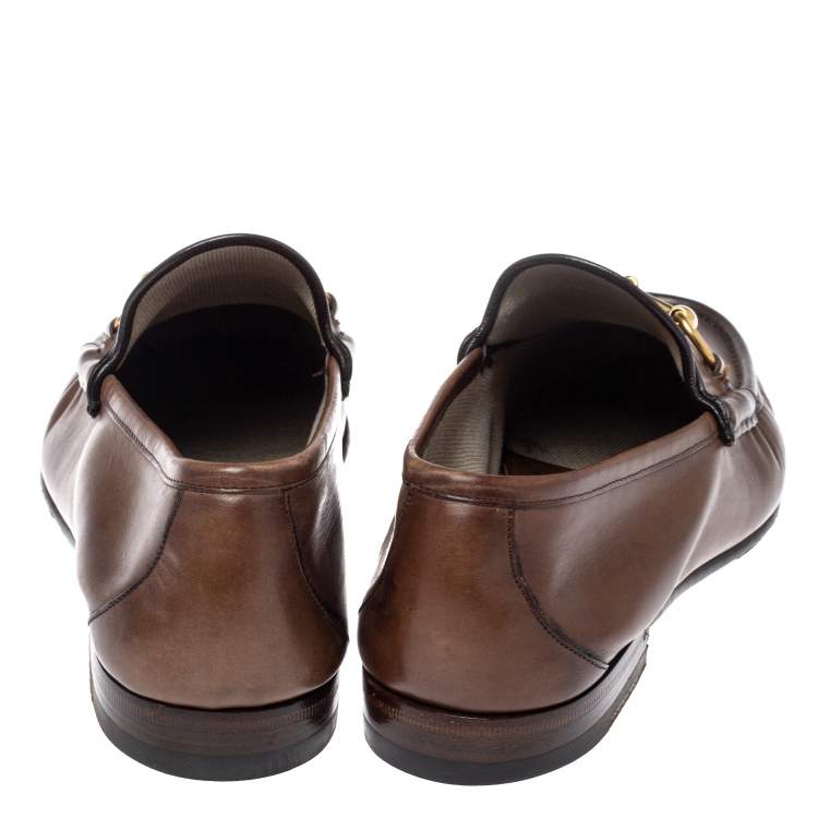 Pre Owned Gucci Brown Leather 1953 Horsebit Loafers Size 44
