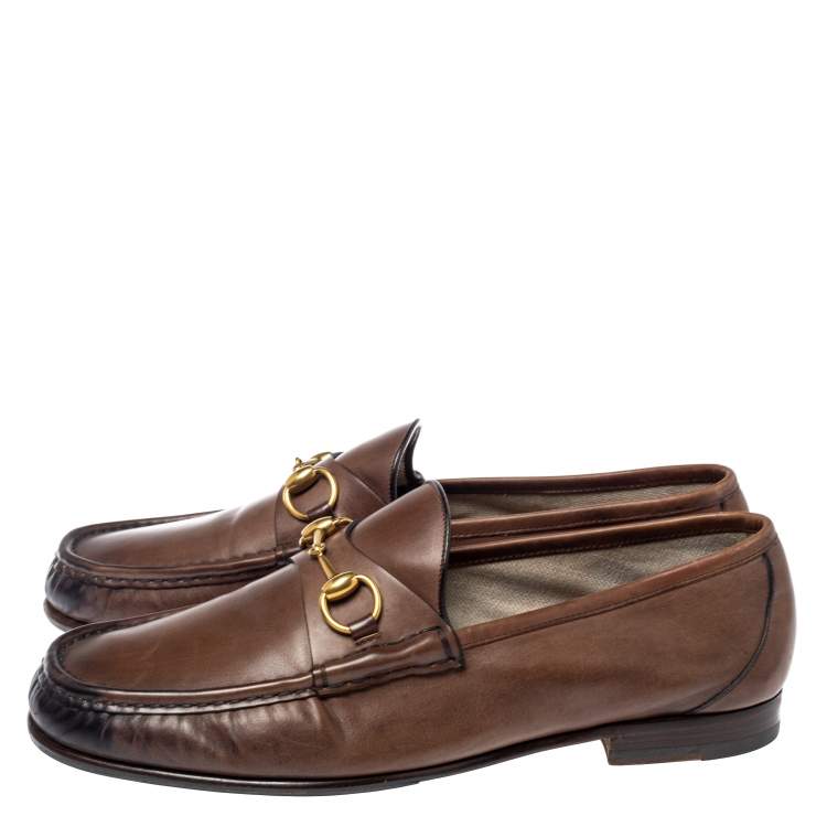 Pre Owned Gucci Brown Leather 1953 Horsebit Loafers Size 44