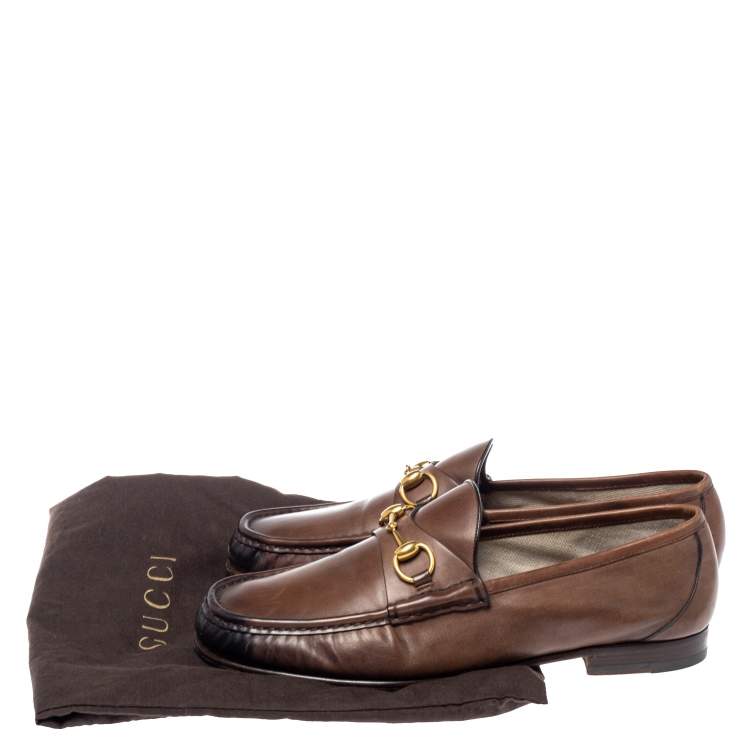 Pre Owned Gucci Brown Leather 1953 Horsebit Loafers Size 44