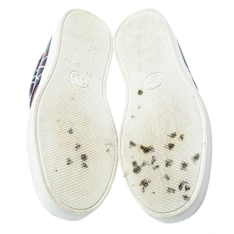 Pre Owned Gucci Navy Blue Leather Gucci Dublin Ghost Slip On Sneakers Size 42.5