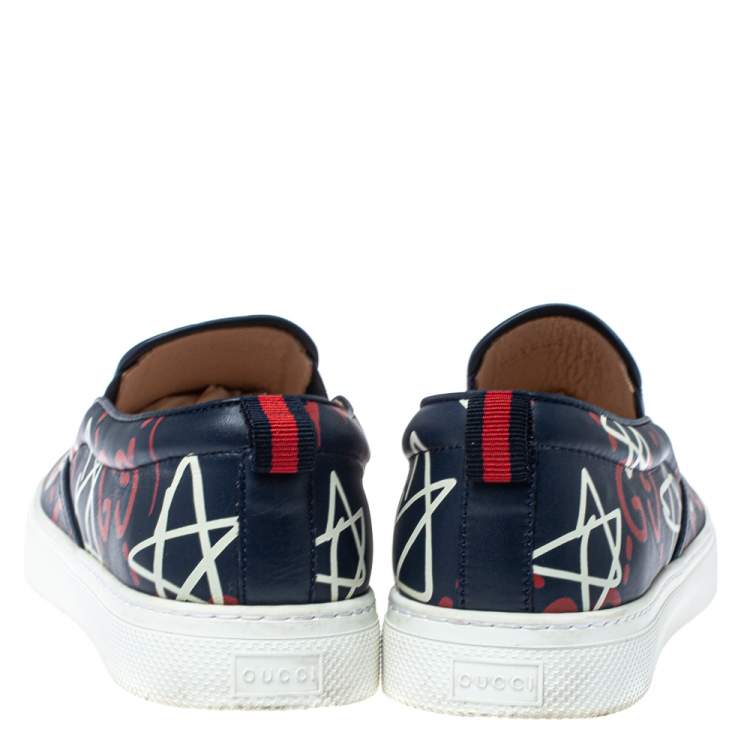 Pre Owned Gucci Navy Blue Leather Gucci Dublin Ghost Slip On Sneakers Size 42.5