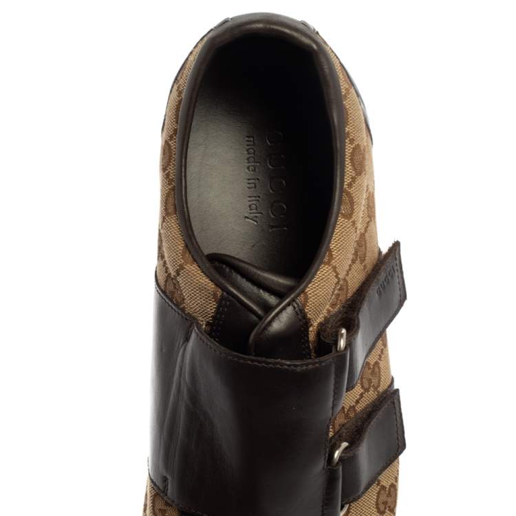Pre Owned Gucci Brown/Beige GG Canvas And Leather Dragon Low Top Sneakers Size 41.5