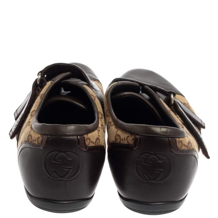 Pre Owned Gucci Brown/Beige GG Canvas And Leather Dragon Low Top Sneakers Size 41.5