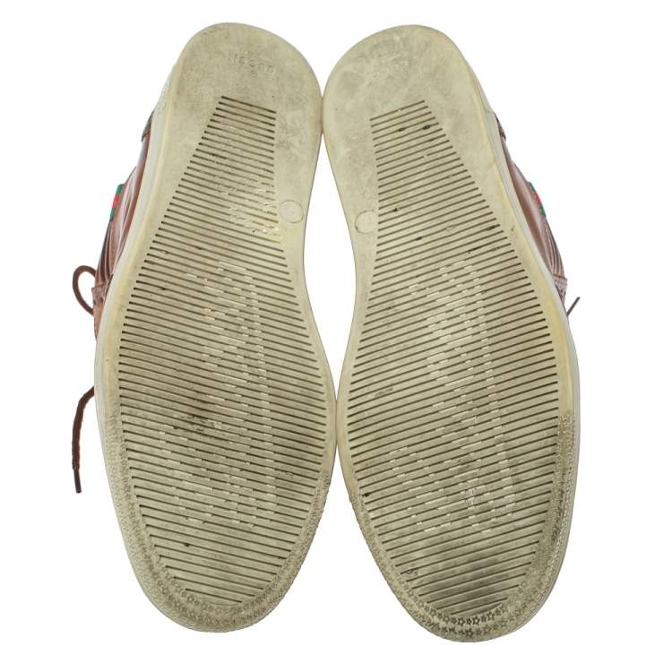 Pre Owned Gucci Brown Leather Coda Brogue Hightop Sneakers Size 44.5