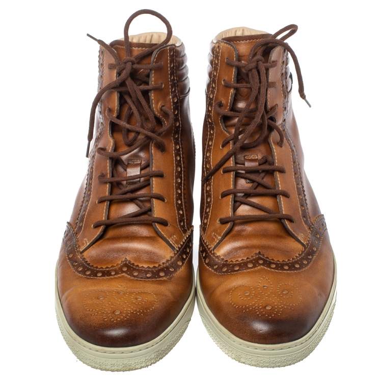 Pre Owned Gucci Brown Leather Coda Brogue Hightop Sneakers Size 44.5