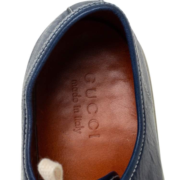 Pre Owned Gucci Navy Blue Leather Lace Up Low Top Sneakers Size 43
