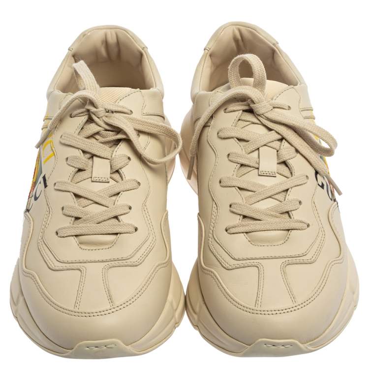 Pre Owned Gucci Off White Leather Rhyton GG Logo Platform Sneakers Size 42
