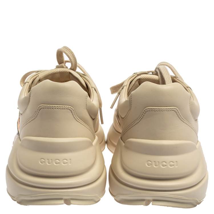 Pre Owned Gucci Off White Leather Rhyton GG Logo Platform Sneakers Size 42