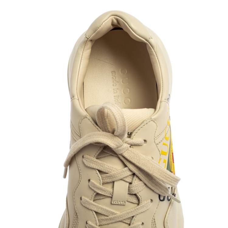 Pre Owned Gucci Off White Leather Rhyton GG Logo Platform Sneakers Size 42