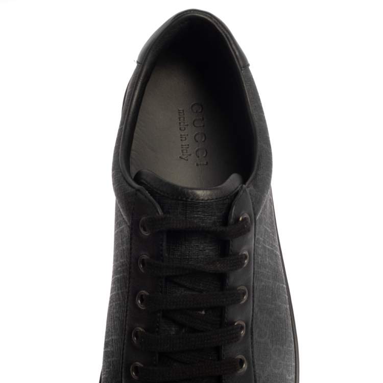Pre Owned Gucci Black GG Supreme Canvas and Leather Brooklyn Low Top Sneakers Size 46