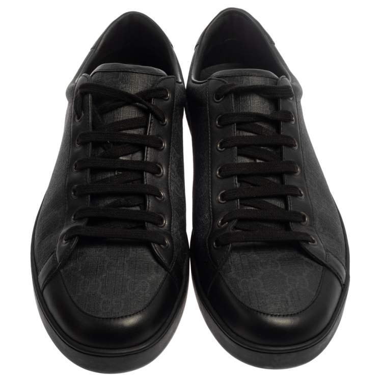 Pre Owned Gucci Black GG Supreme Canvas and Leather Brooklyn Low Top Sneakers Size 46