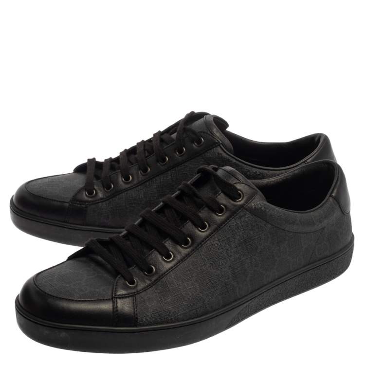 Pre Owned Gucci Black GG Supreme Canvas and Leather Brooklyn Low Top Sneakers Size 46