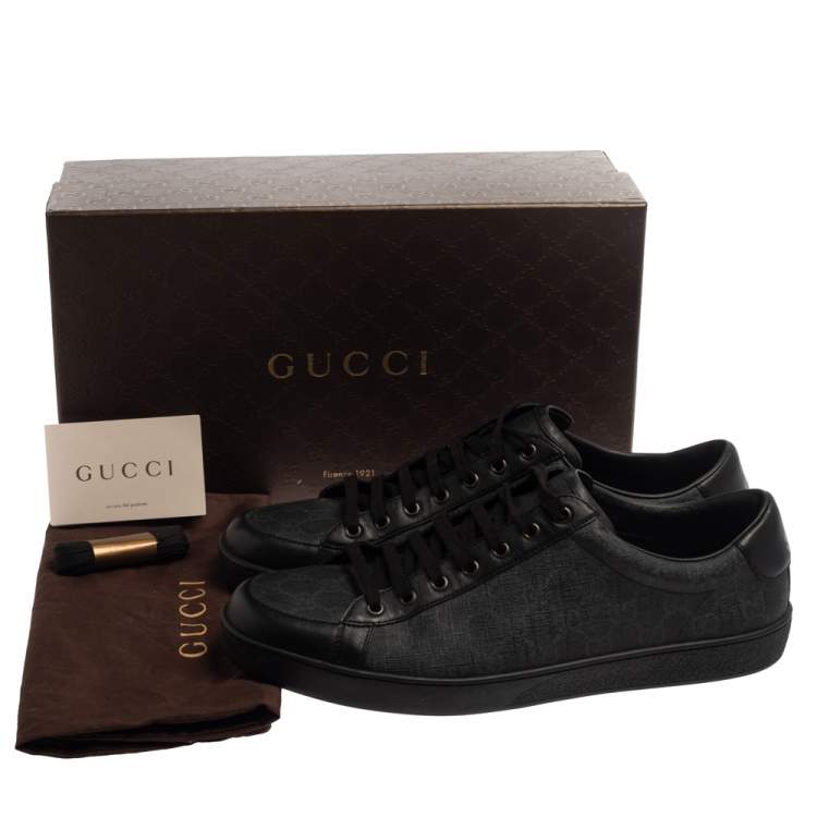 Pre Owned Gucci Black GG Supreme Canvas and Leather Brooklyn Low Top Sneakers Size 46