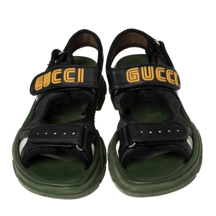 Pre Owned Gucci Black Leather And Mesh Sega Sandals Size 43